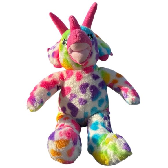 Rainbow Hearts Triceratops Dinosaur Plush Stuffed Security Support Pet Toy - Picture 1 of 16